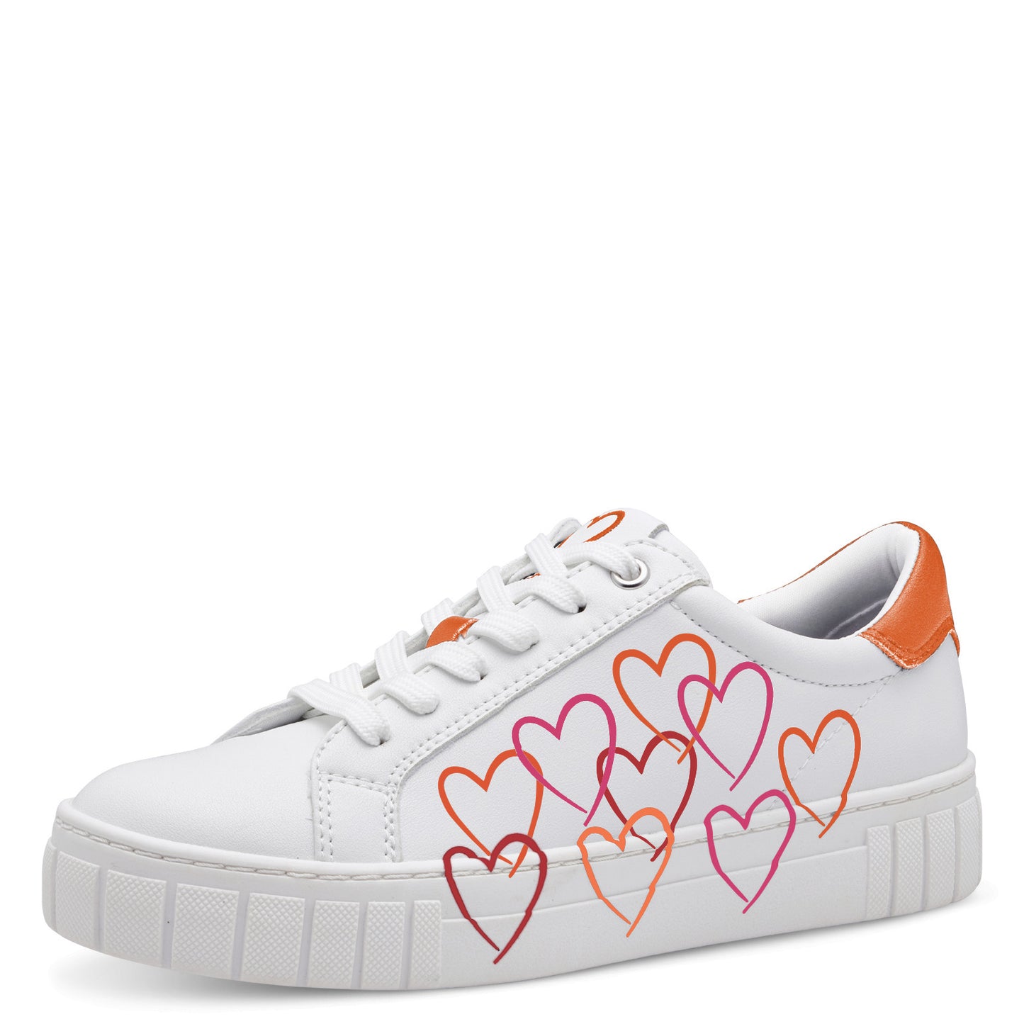 Marco Tozzi 2-23711-44 197 White Trainers with Pink & Orange Hearts & Orange Heel