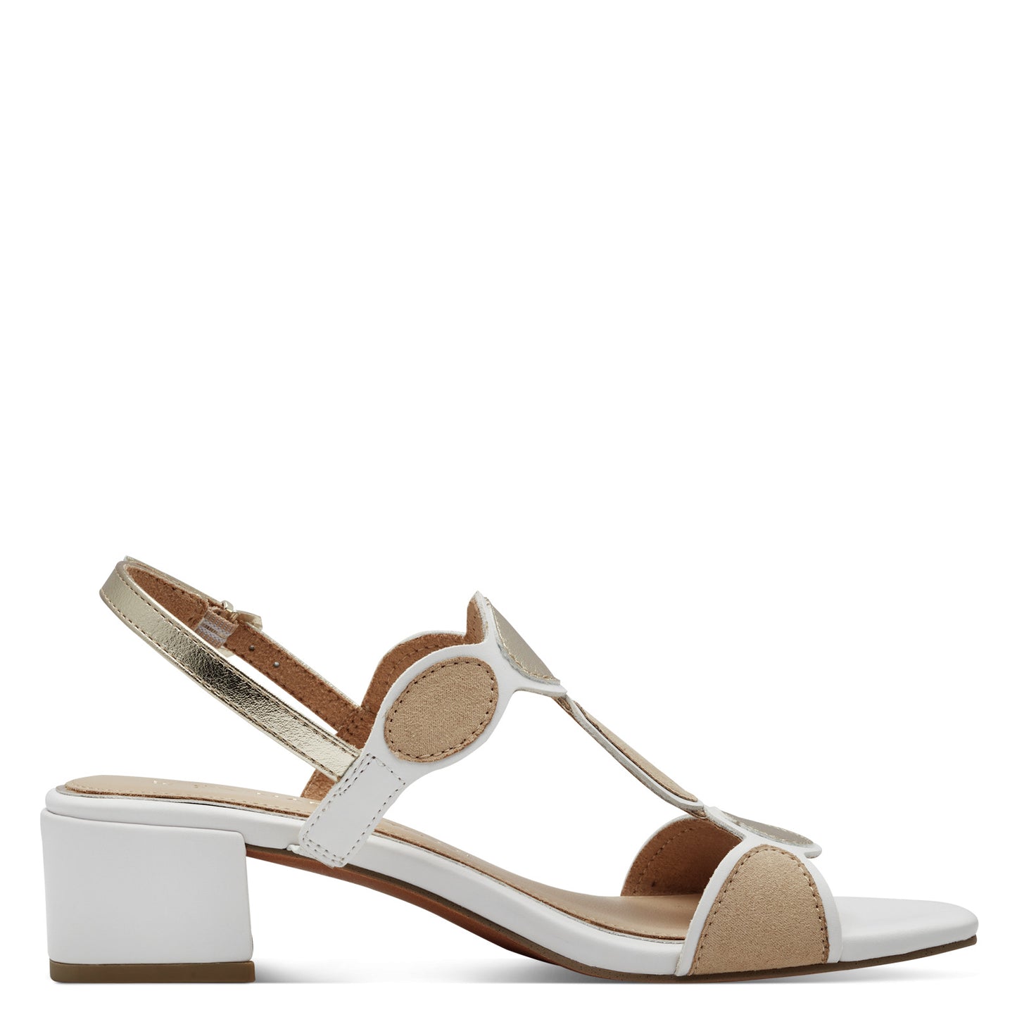 Marco Tozzi 2-28231-44 197 White & Gold Combi Slingback Block Heel Sandals