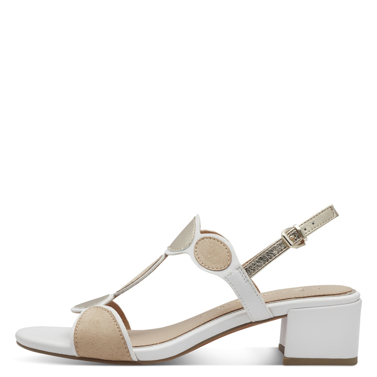Marco Tozzi 2-28231-44 197 White & Gold Combi Slingback Block Heel Sandals