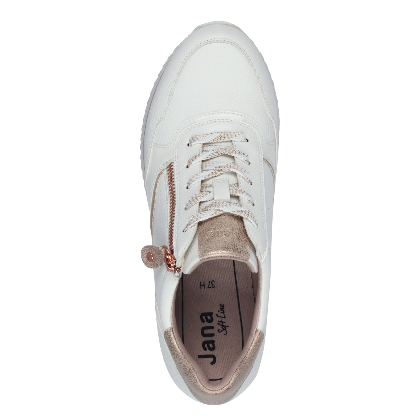 Jana Shoes 8-23774-43 152 White & Rose Gold Sneakers with Zip
