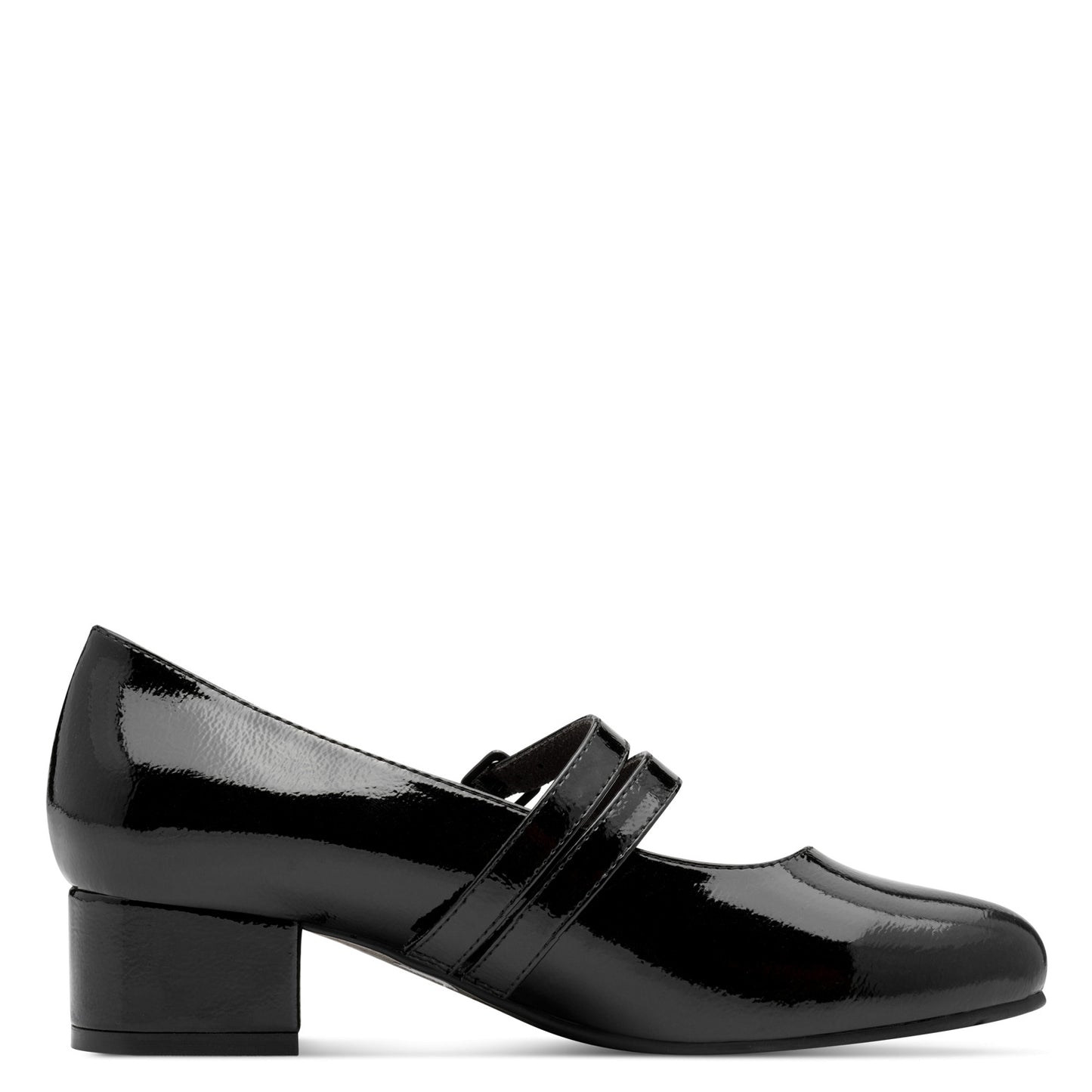 Jana Shoes 8-24366-45 018 H Fit Black Patent Block Heel Mary Jane Shoes- Vegan