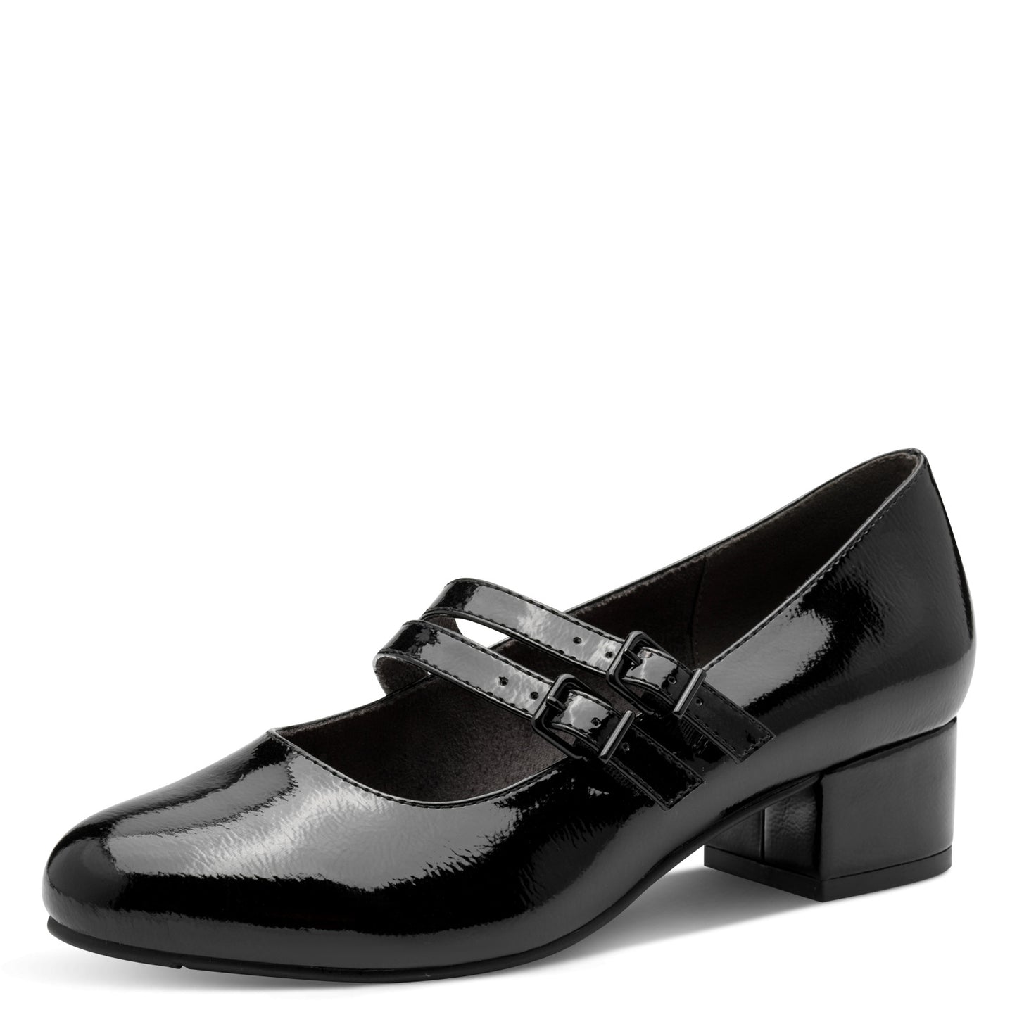 Jana Shoes 8-24366-45 018 H Fit Black Patent Block Heel Mary Jane Shoes- Vegan
