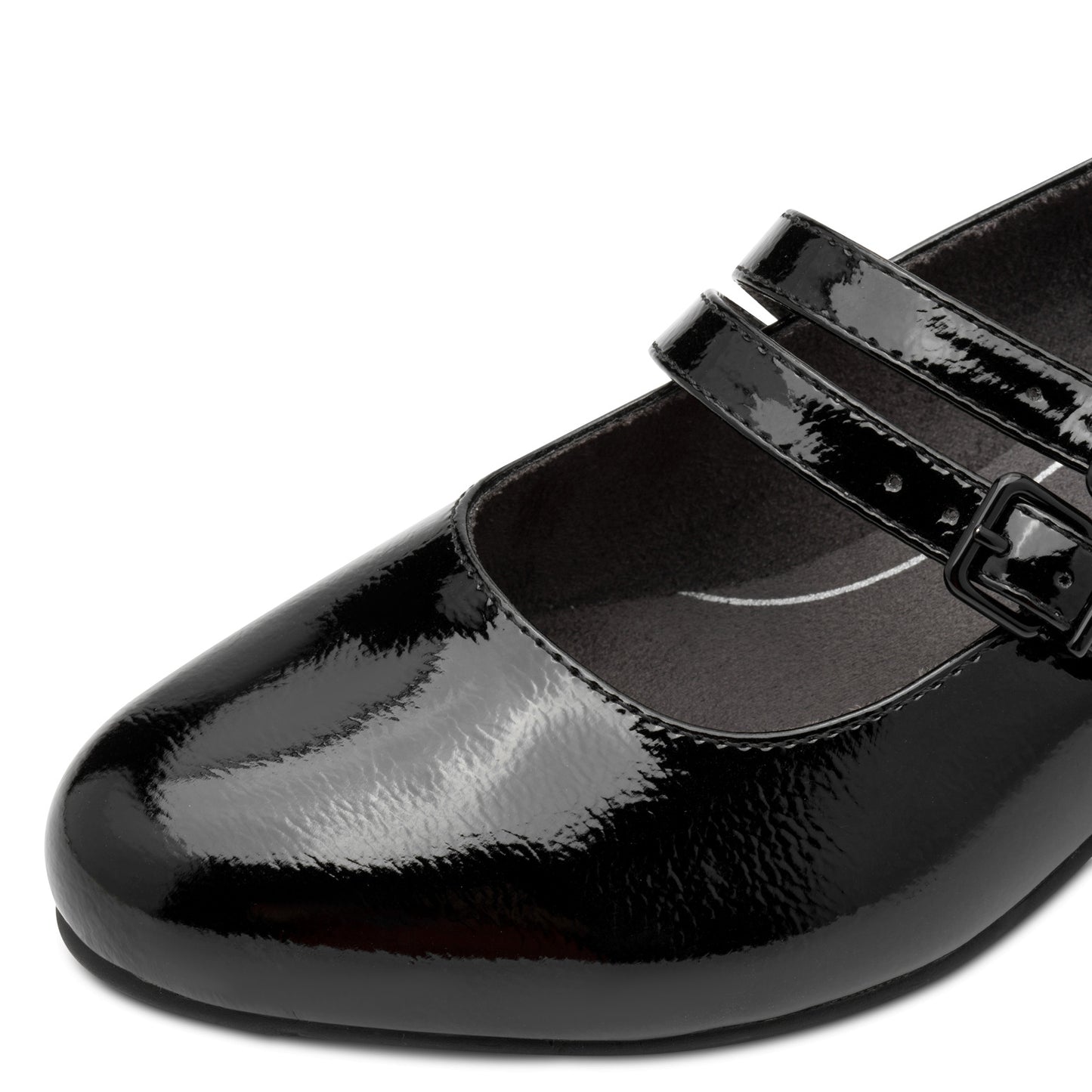 Jana Shoes 8-24366-45 018 H Fit Black Patent Block Heel Mary Jane Shoes- Vegan