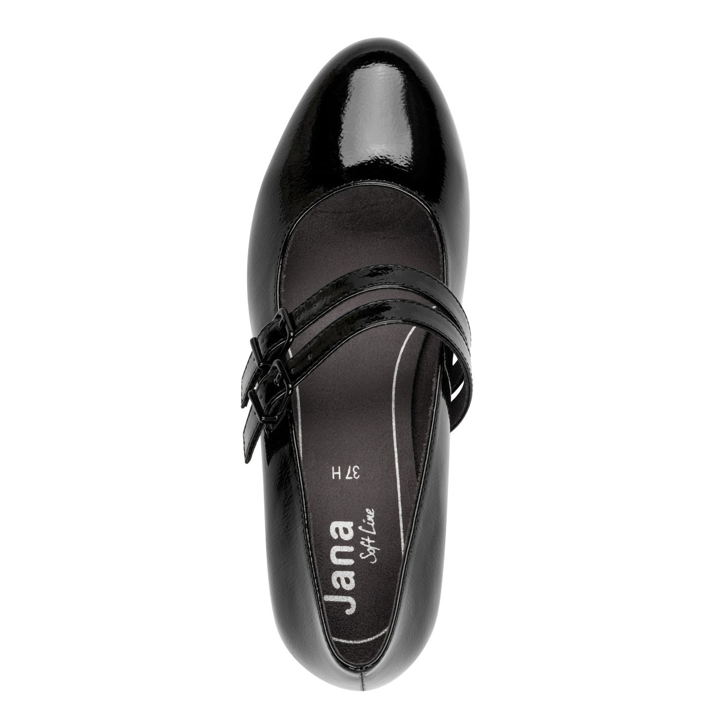 Jana Shoes 8-24366-45 018 H Fit Black Patent Block Heel Mary Jane Shoes- Vegan