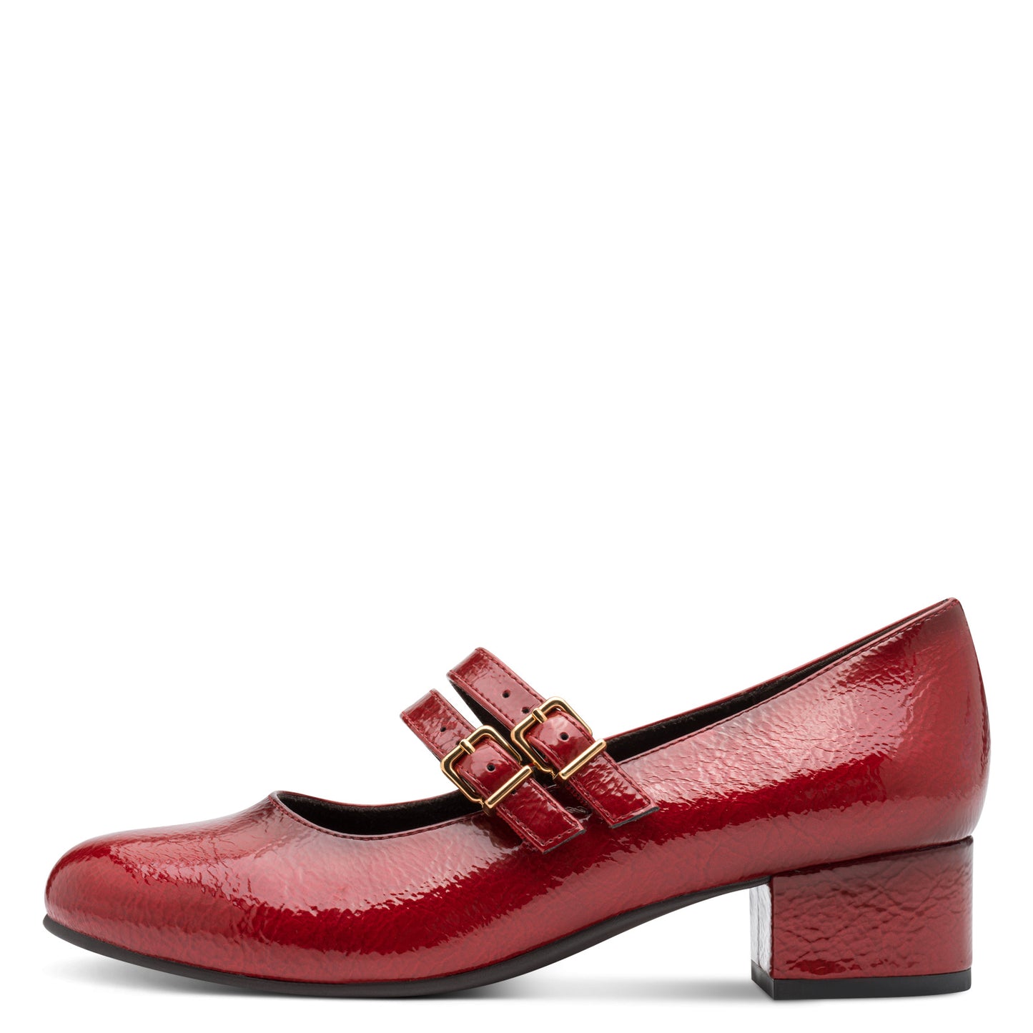 Jana Shoes 8-24366-45 567 H Fit Fire Red Patent Block Heel Mary Jane Shoes - Vegan