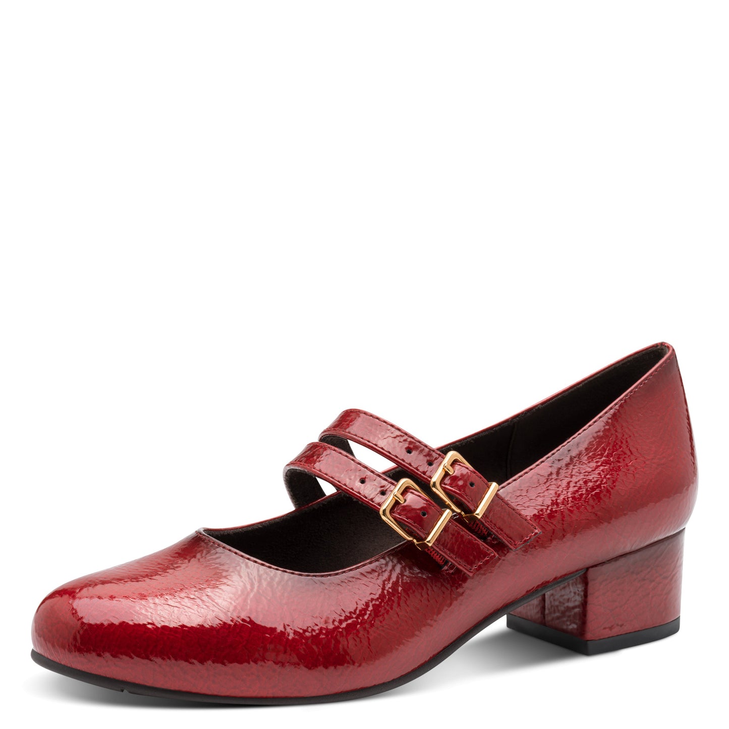 Jana Shoes 8-24366-45 567 H Fit Fire Red Patent Block Heel Mary Jane Shoes - Vegan