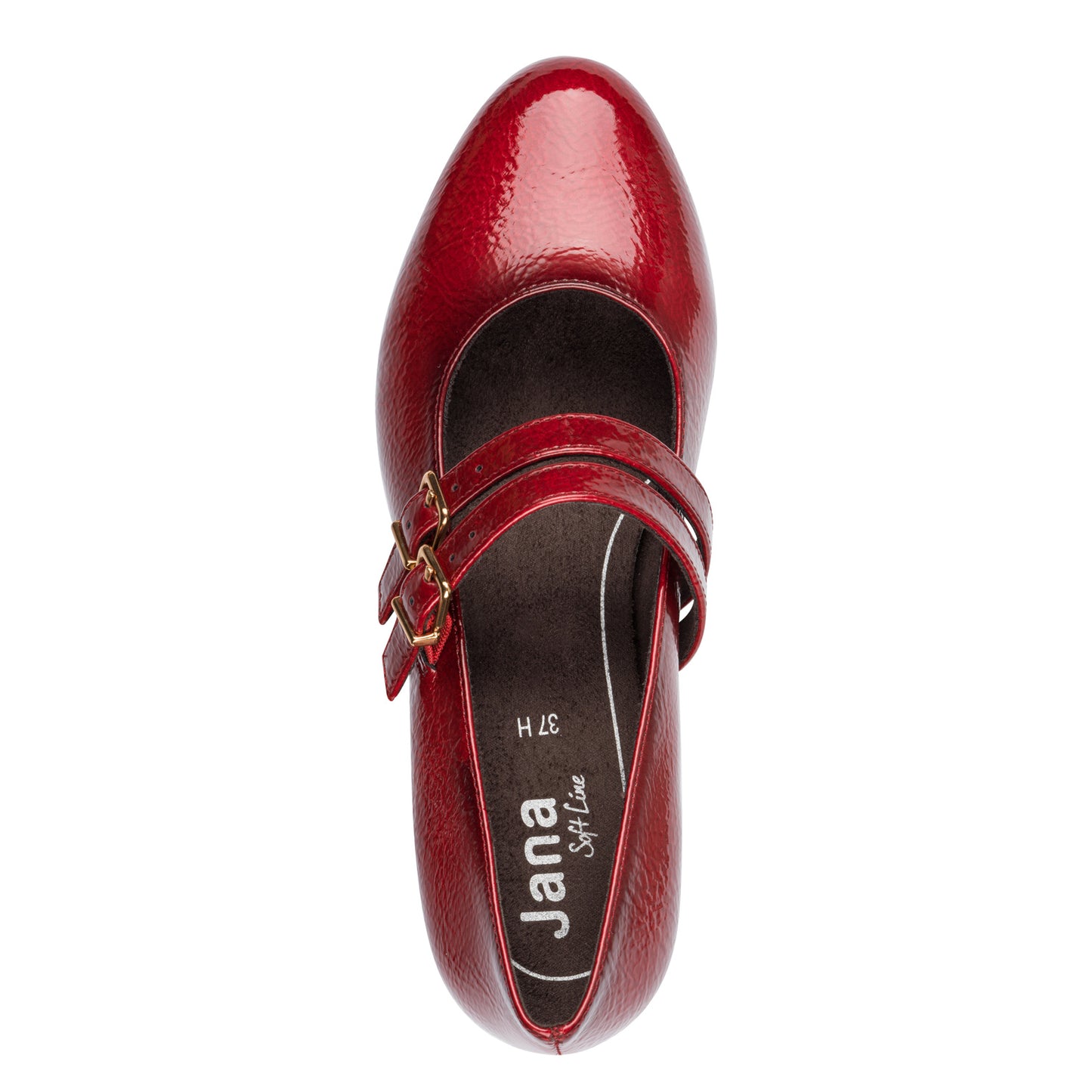 Jana Shoes 8-24366-45 567 H Fit Fire Red Patent Block Heel Mary Jane Shoes - Vegan