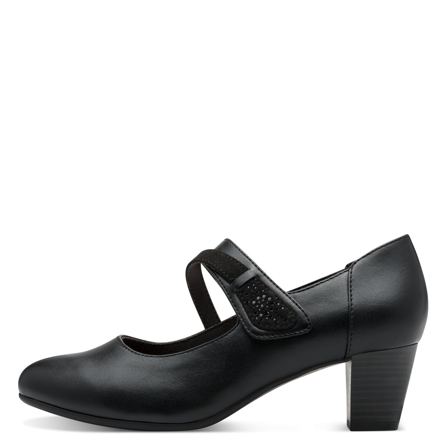 Jana Shoes 8-24465-43 001 H Fit Black Velcro Block Heels - Vegan