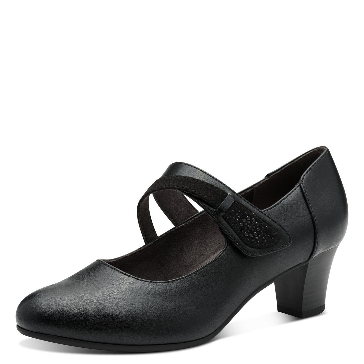 Jana Shoes 8-24465-43 001 H Fit Black Velcro Block Heels - Vegan