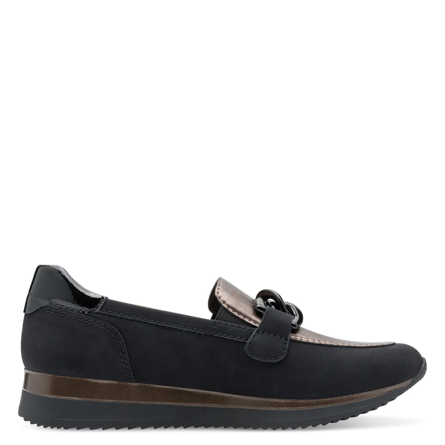 Jana Shoes 8-24766-43 020 H Fit Black/Pewter Chain Slip On Moccasins