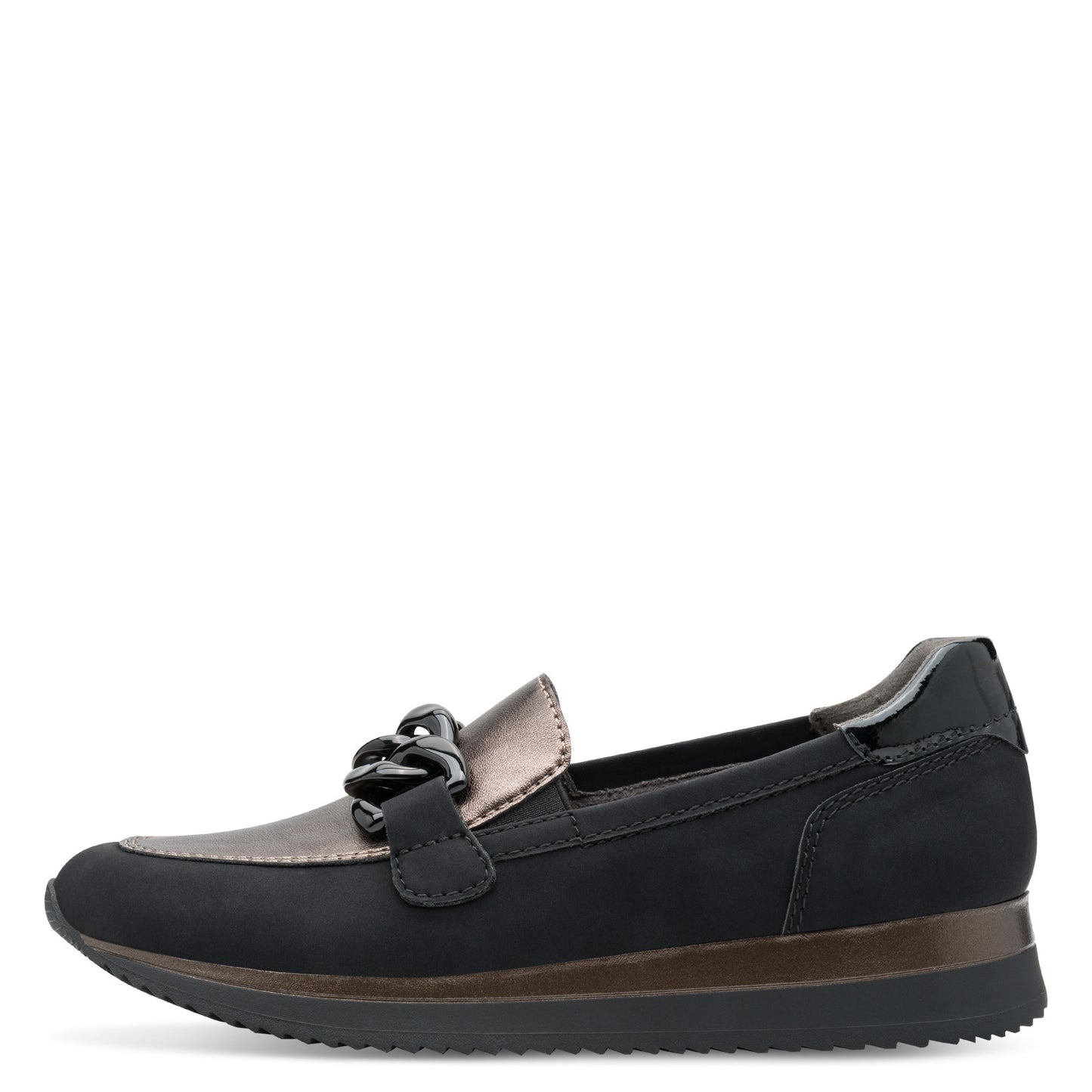 Jana Shoes 8-24766-43 020 H Fit Black/Pewter Chain Slip On Moccasins