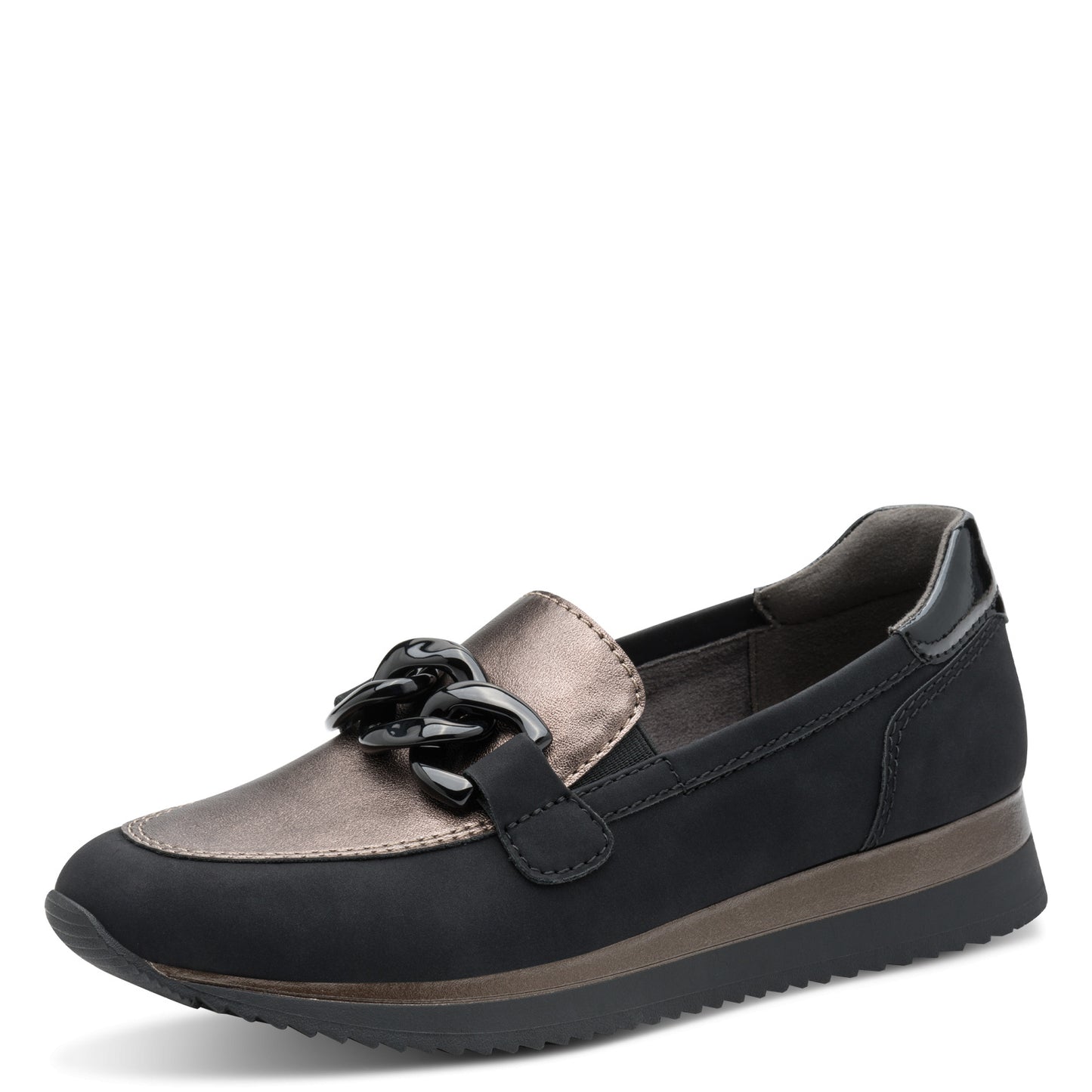 Jana Shoes 8-24766-43 020 H Fit Black/Pewter Chain Slip On Moccasins