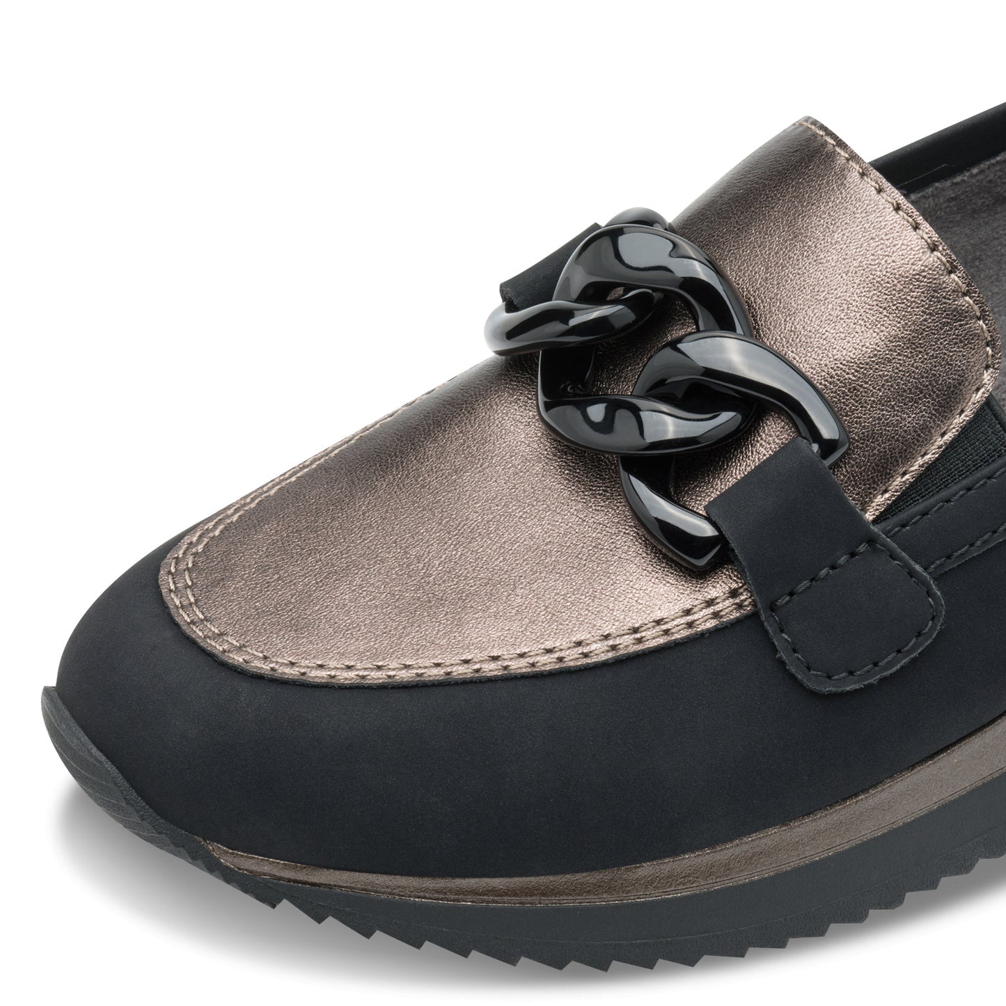 Jana Shoes 8-24766-43 020 H Fit Black/Pewter Chain Slip On Moccasins
