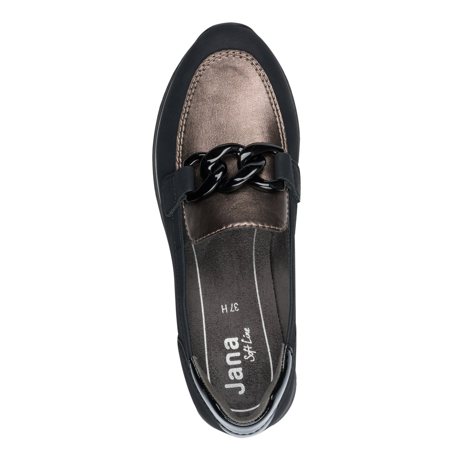 Jana Shoes 8-24766-43 020 H Fit Black/Pewter Chain Slip On Moccasins
