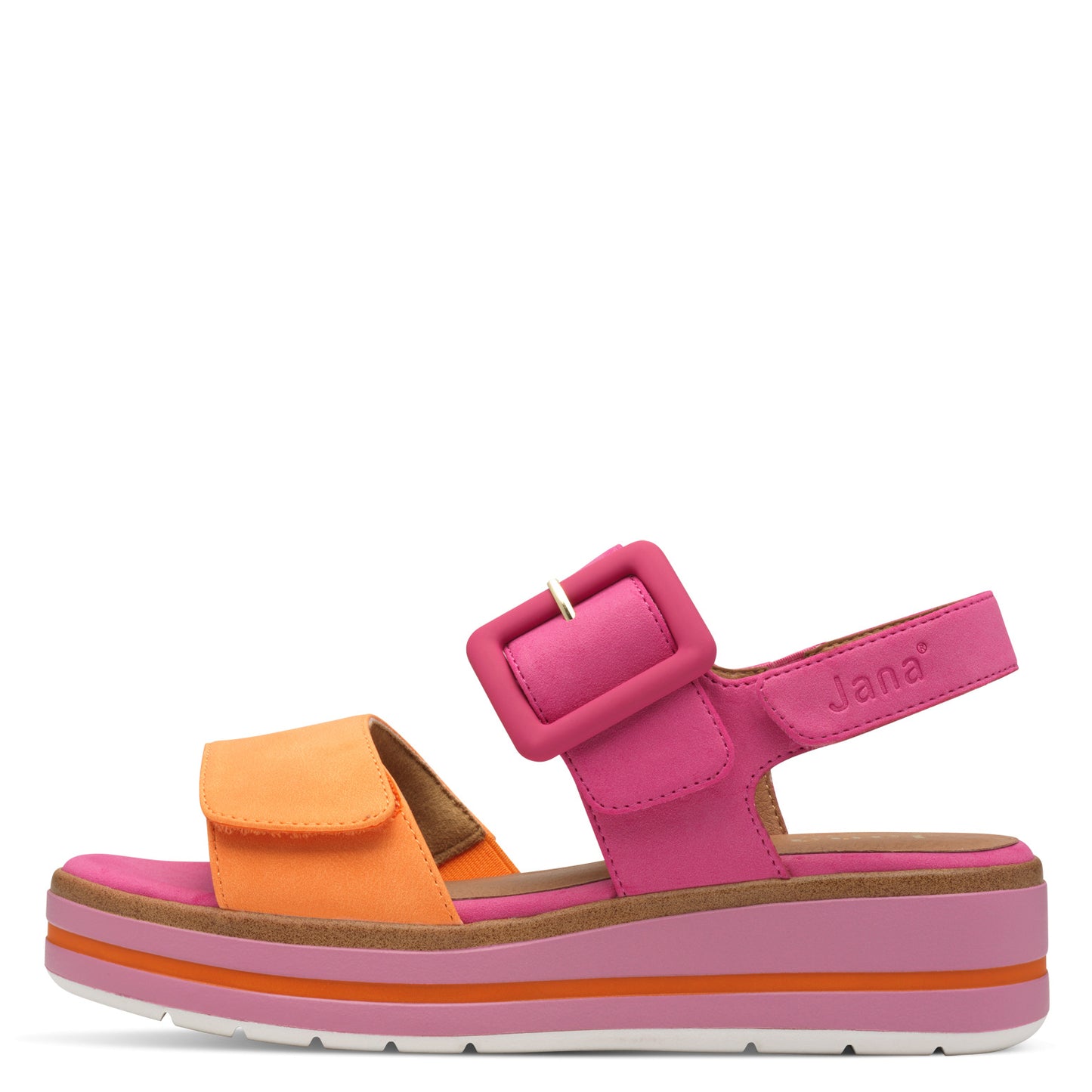 Jana Shoes 8-28266-44-656 Pink & Orange Velcro Sandals with Slingback Strap