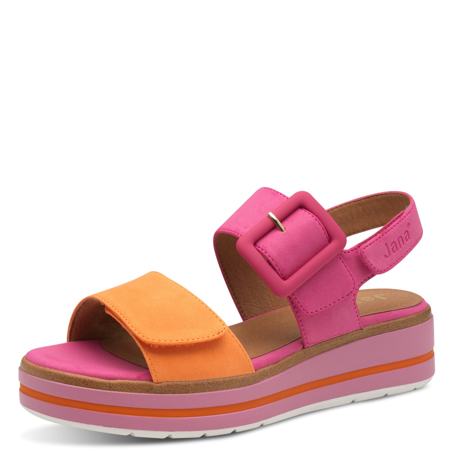 Jana Shoes 8-28266-44-656 Pink & Orange Velcro Sandals with Slingback Strap