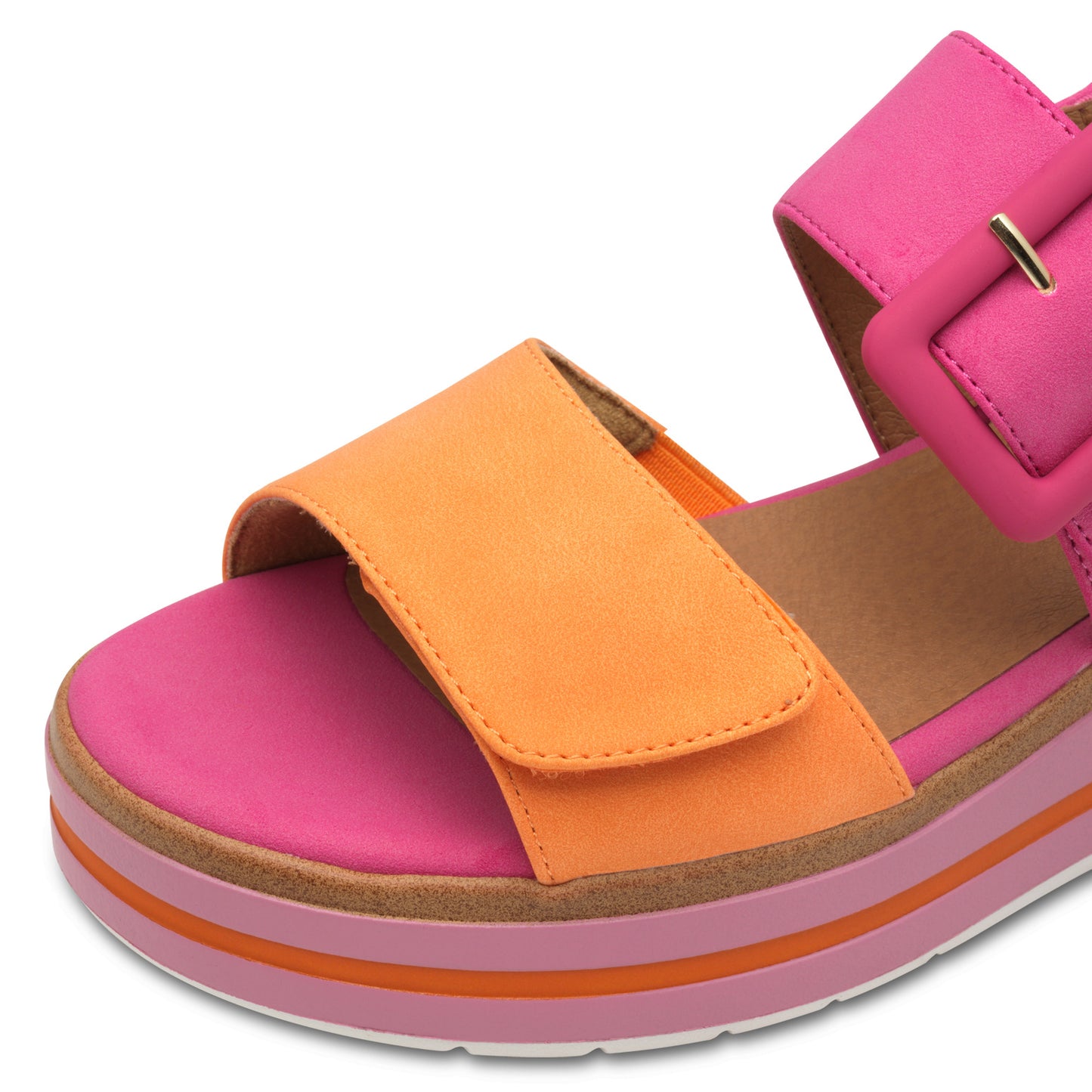 Jana Shoes 8-28266-44-656 Pink & Orange Velcro Sandals with Slingback Strap