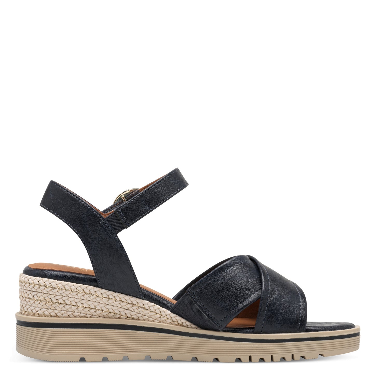 Jana Shoes 8-28777-44-805 Navy Wedge Sandals with Slingback Strap