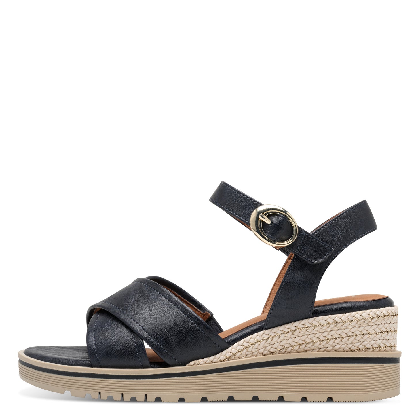 Jana Shoes 8-28777-44-805 Navy Wedge Sandals with Slingback Strap
