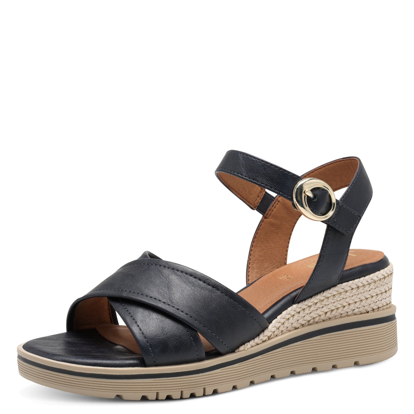 Jana Shoes 8-28777-44-805 Navy Wedge Sandals with Slingback Strap