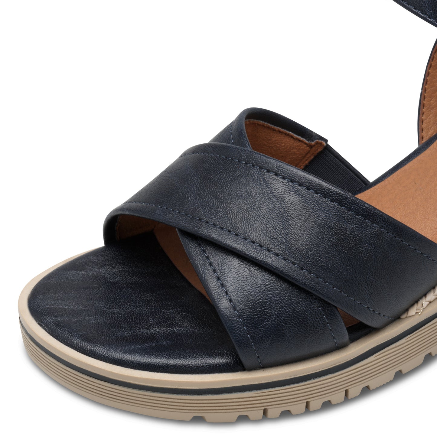 Jana Shoes 8-28777-44-805 Navy Wedge Sandals with Slingback Strap