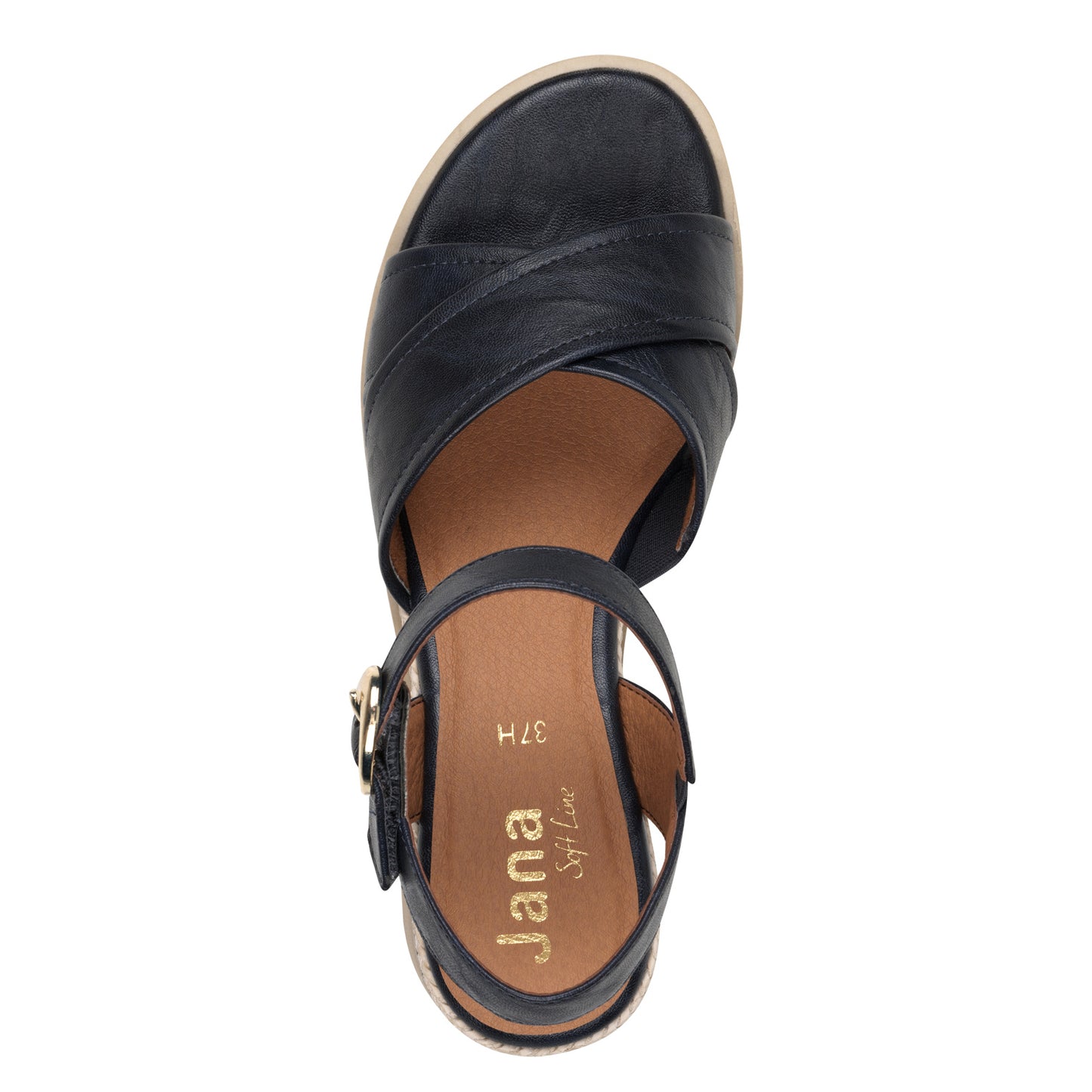 Jana Shoes 8-28777-44-805 Navy Wedge Sandals with Slingback Strap