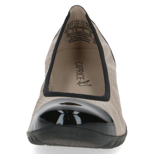 Caprice 9-22103-42-408 Beige & Black Combi Slip On Pumps with Patent Toe