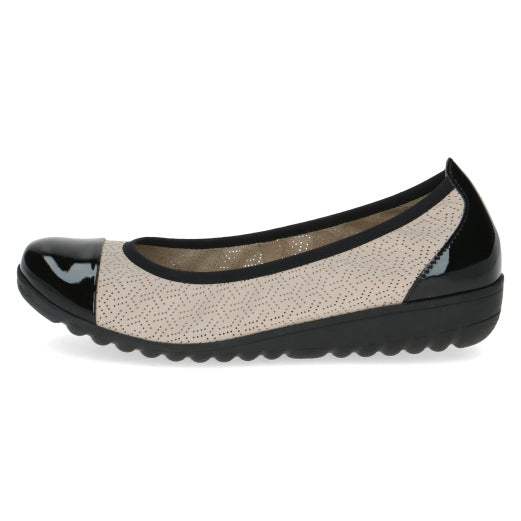 Caprice 9-22103-42-408 Beige & Black Combi Slip On Pumps with Patent Toe