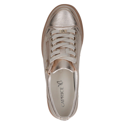 Caprice 9-23706-44-959 Platinum Gold Metallic Lace Trainers with Zip