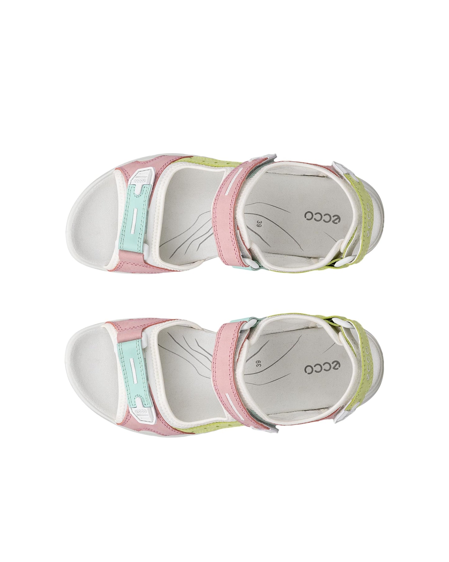 Ecco 069563 61156 Offroad Old Rose Pink, Mint & Lime Velcro Sandals