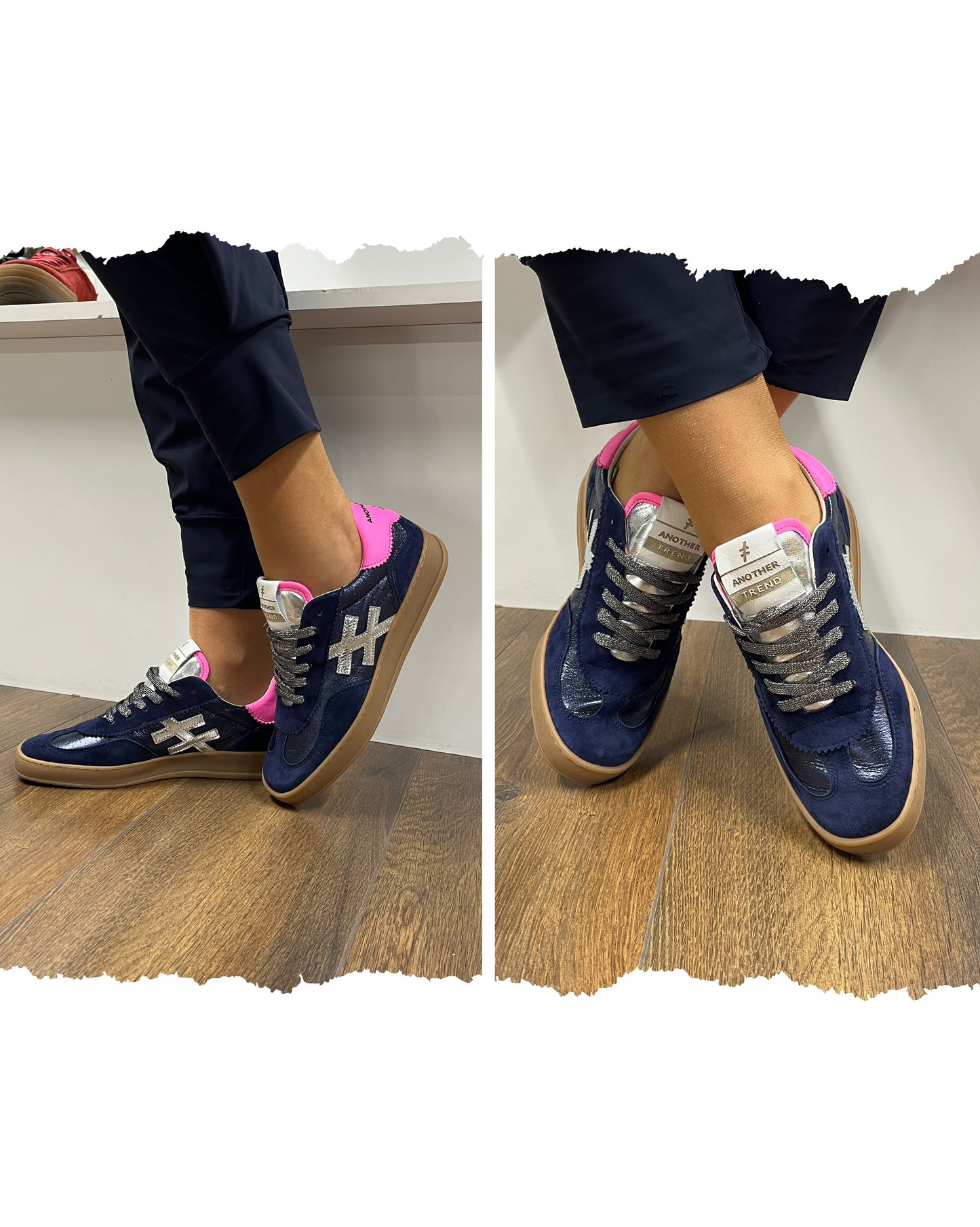 Another Trend A03280D2 Ante+Metal Ocean Navy Silver Pink Trainers