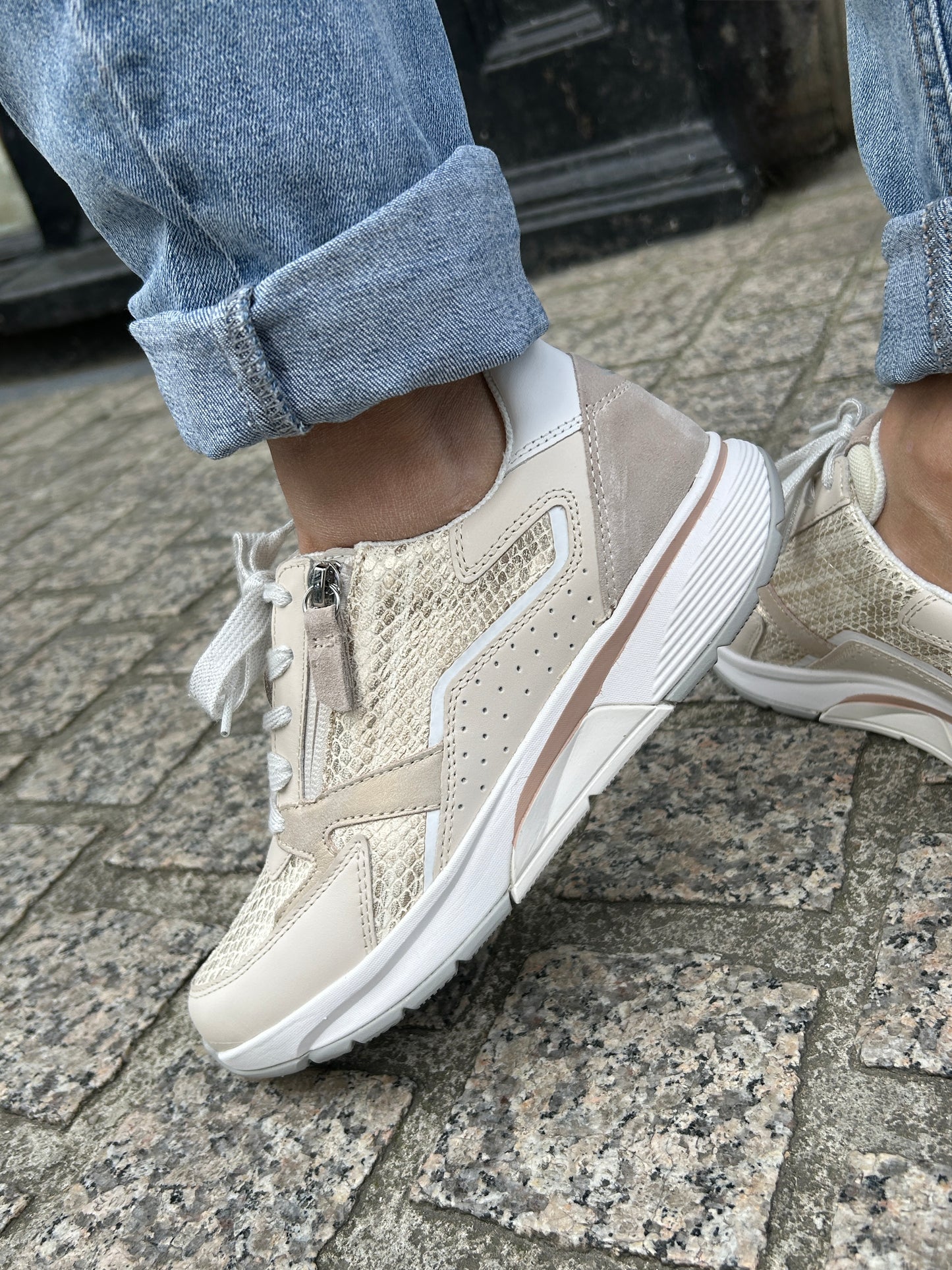 Gabor Rollingsoft 86.878.35 Gold, Ivory & White Combi Sneakers
