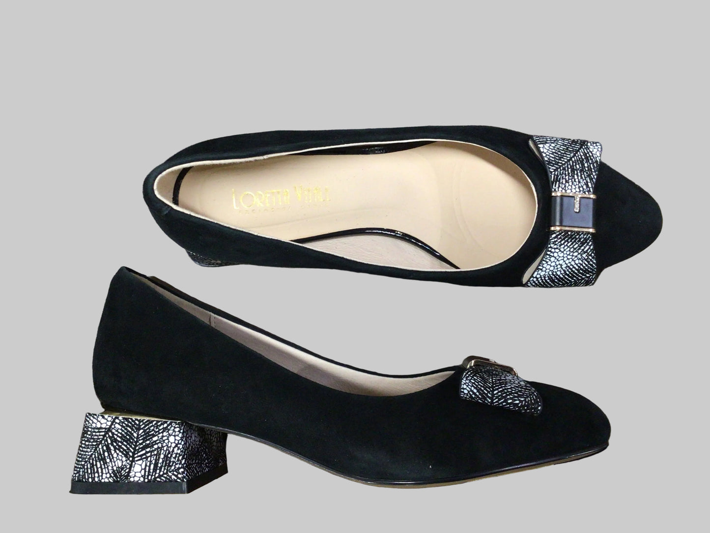 Loretta Vitale C3809 Black Slip On Heels with Bow