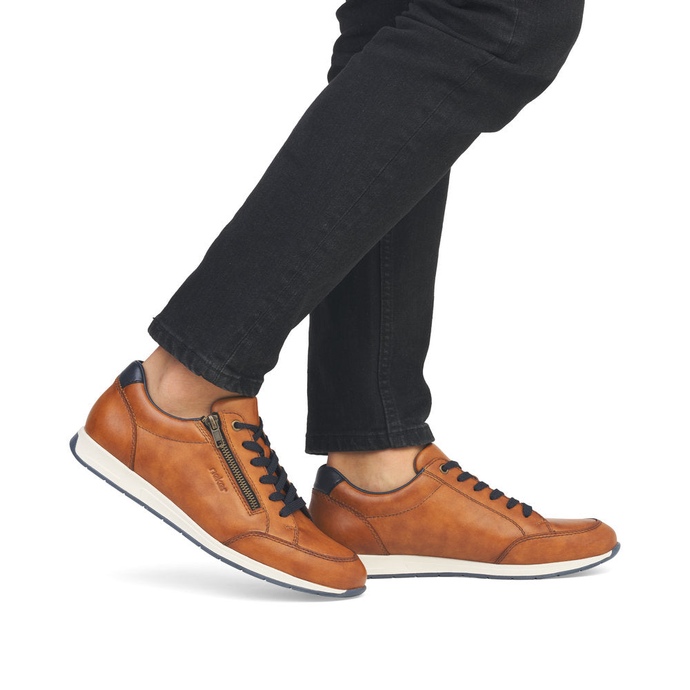 Rieker 11903-24 Tan/Brown & Navy Lace Trainers with Zip