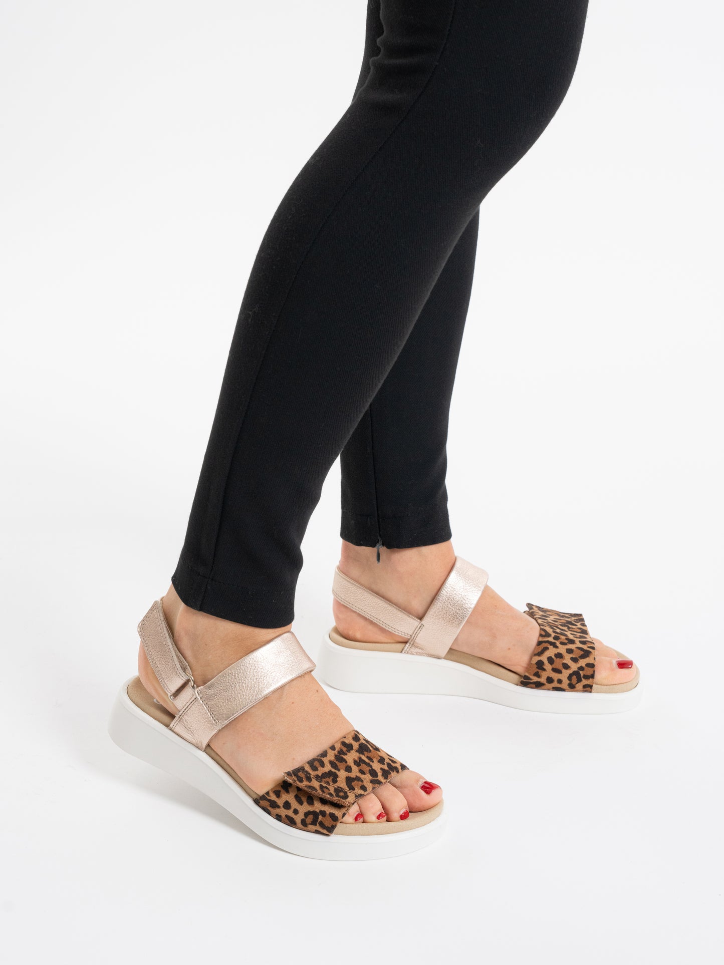 Ara 12-21401 07 Madeira-S Metallic Beige & Leopard Velcro H Fit Sandals with Slingback Strap