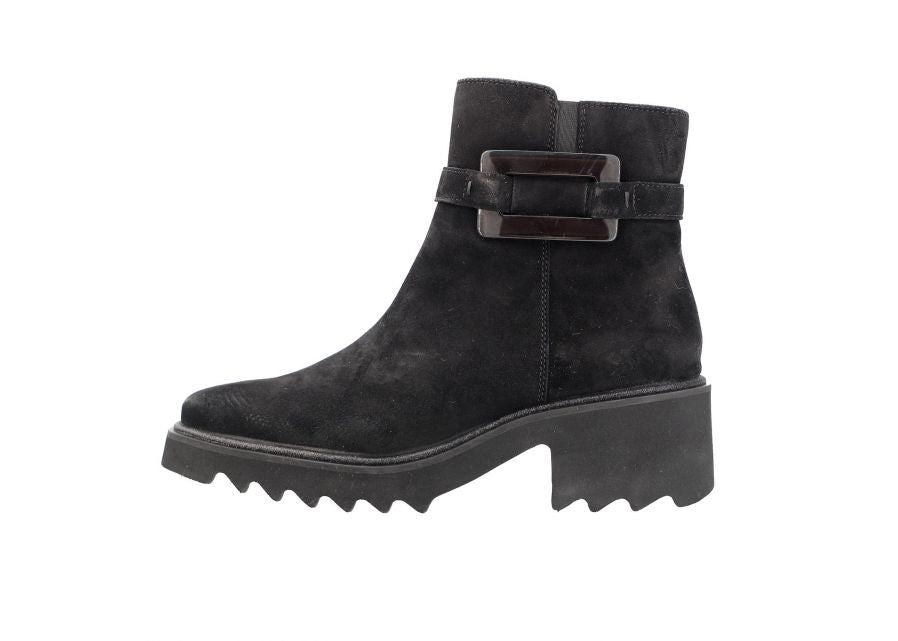 Ara 12-21531 11 Black Suede Heeled Boots with Side Buckle