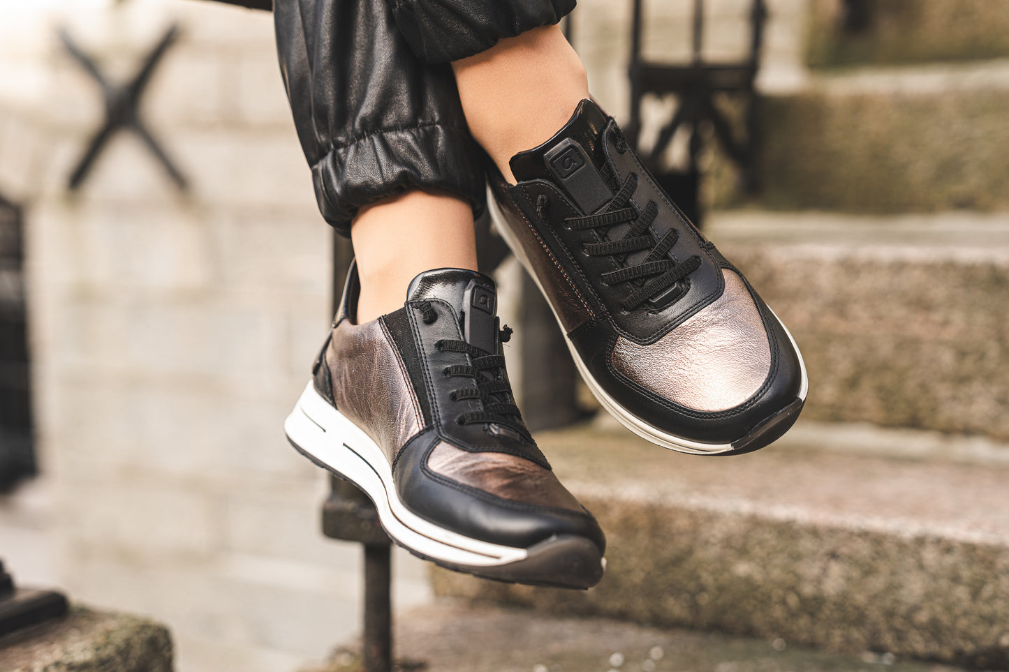 Ara 12-24836 15 Osaka 2.0 H Fit Black & Metallic Slip On Sneakers
