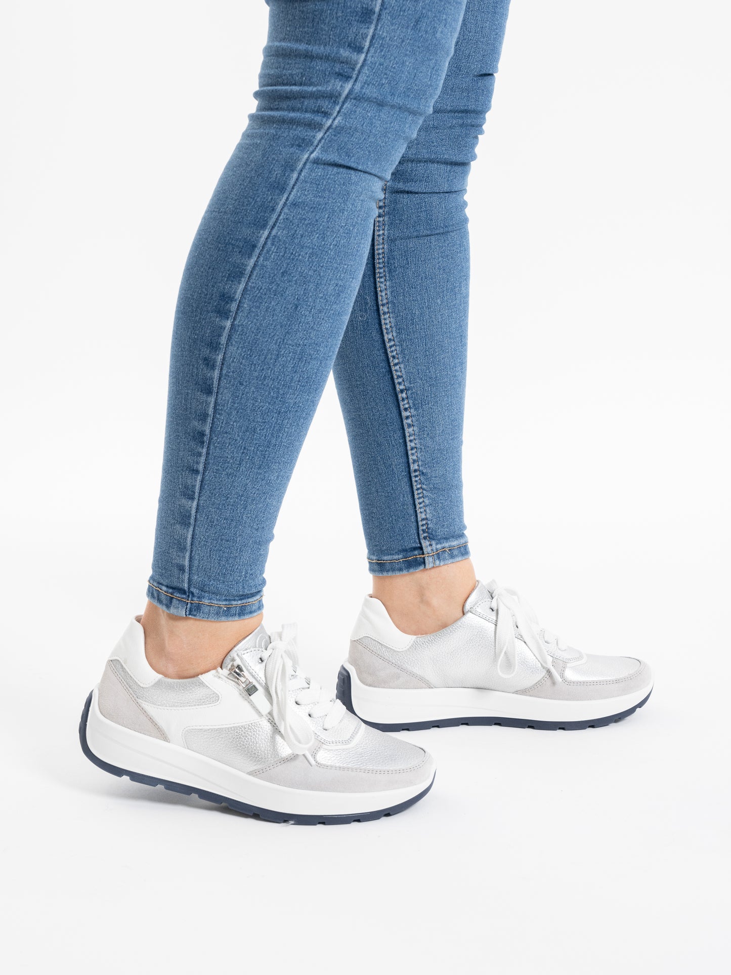 Ara 12-25112 12 New York Silver, White & Grey Combi H Fit Sneakers with Zip