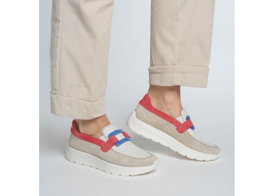Ara 12-25122 08 New York H Fit Beige, Cream & Red Combi Slip On Loafers