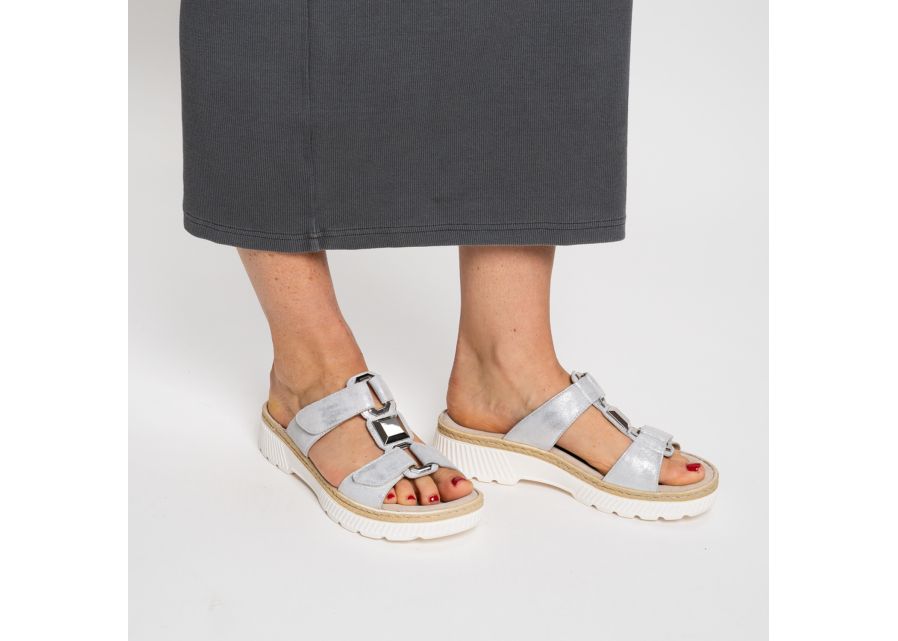 Ara 12-39103 10 Capri-S Dusty Grey Silver Slip On Mule with Velcro Straps