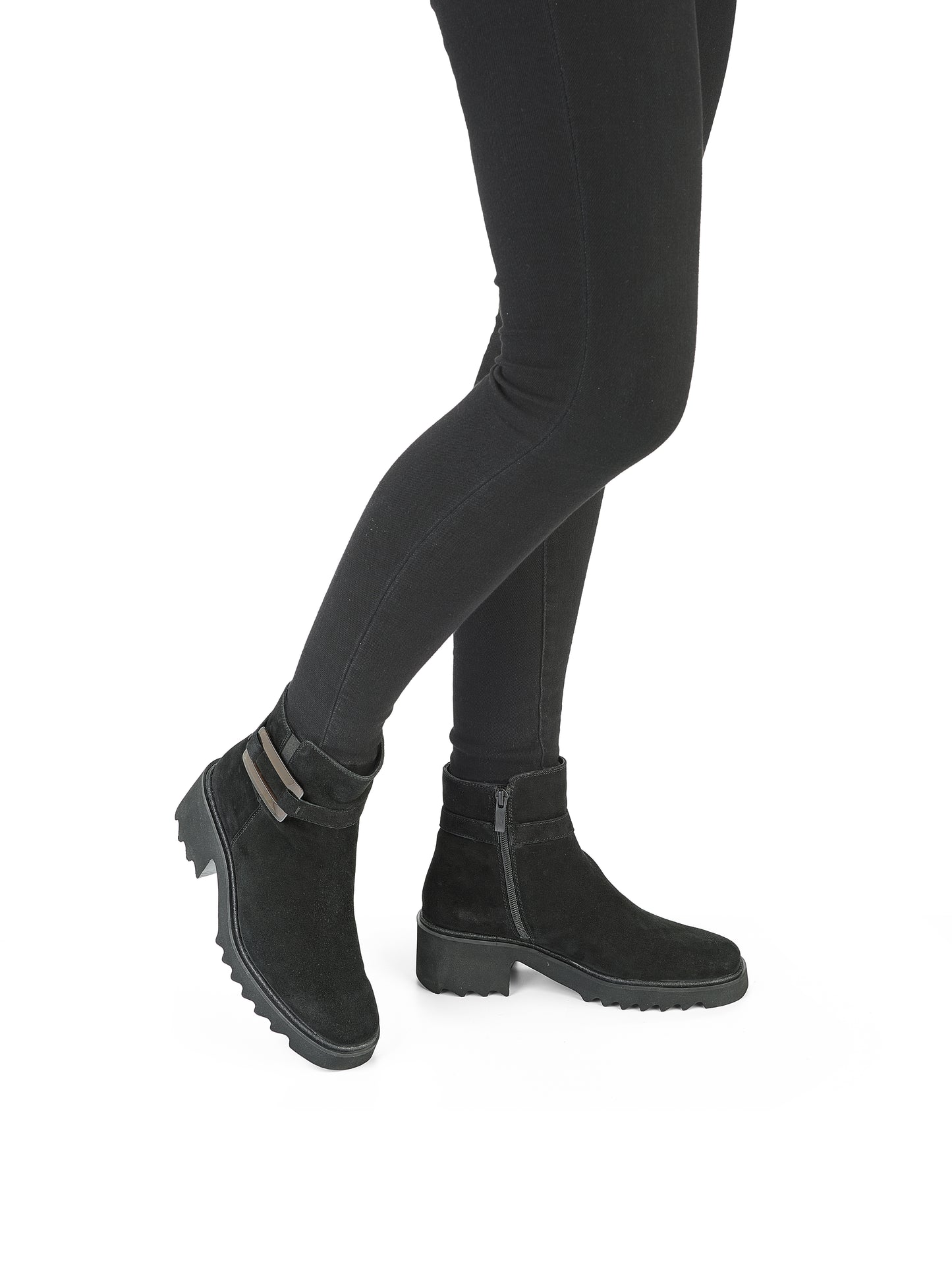 Ara 12-21531 11 Black Suede Heeled Boots with Side Buckle