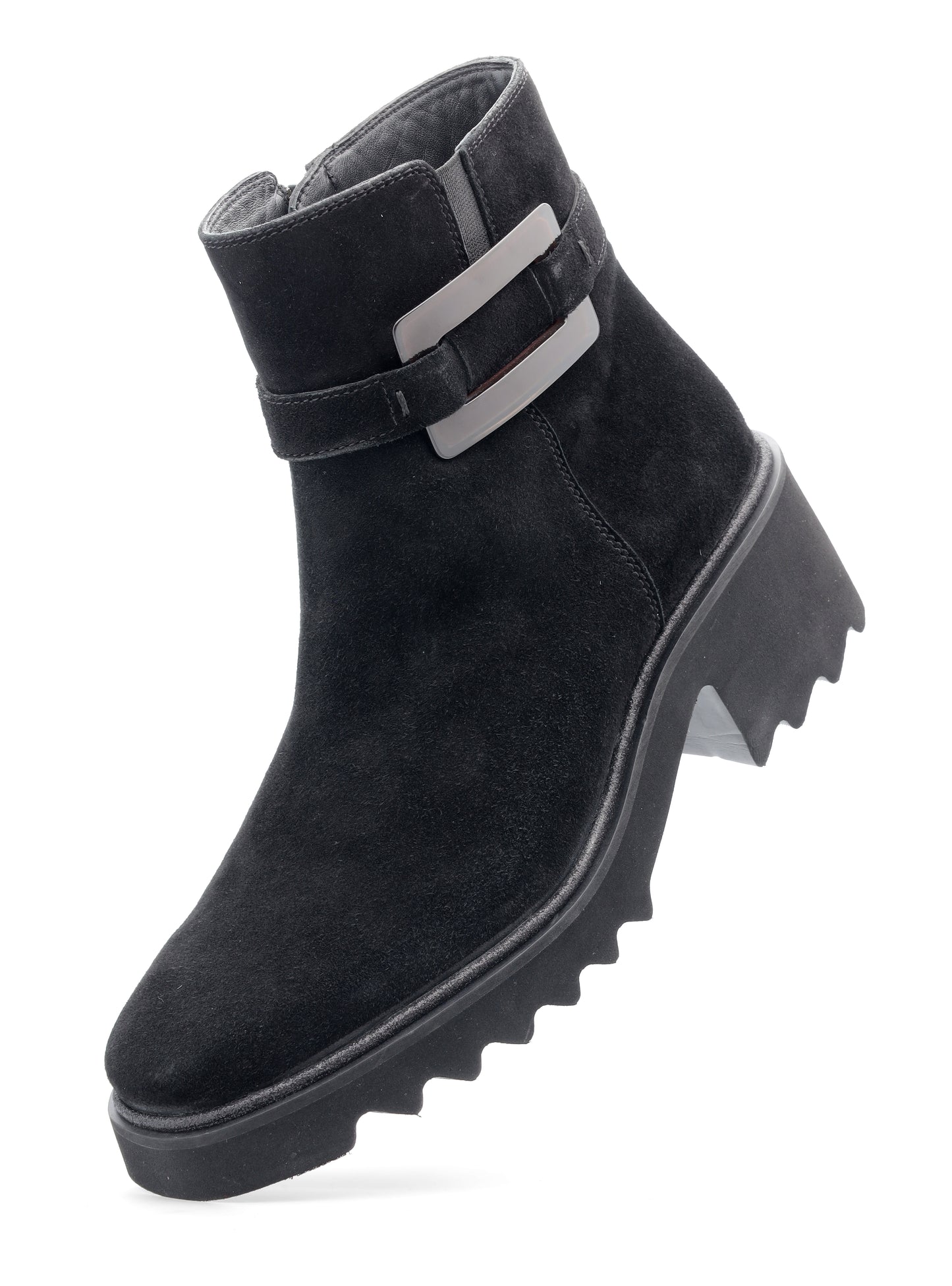Ara 12-21531 11 Black Suede Heeled Boots with Side Buckle
