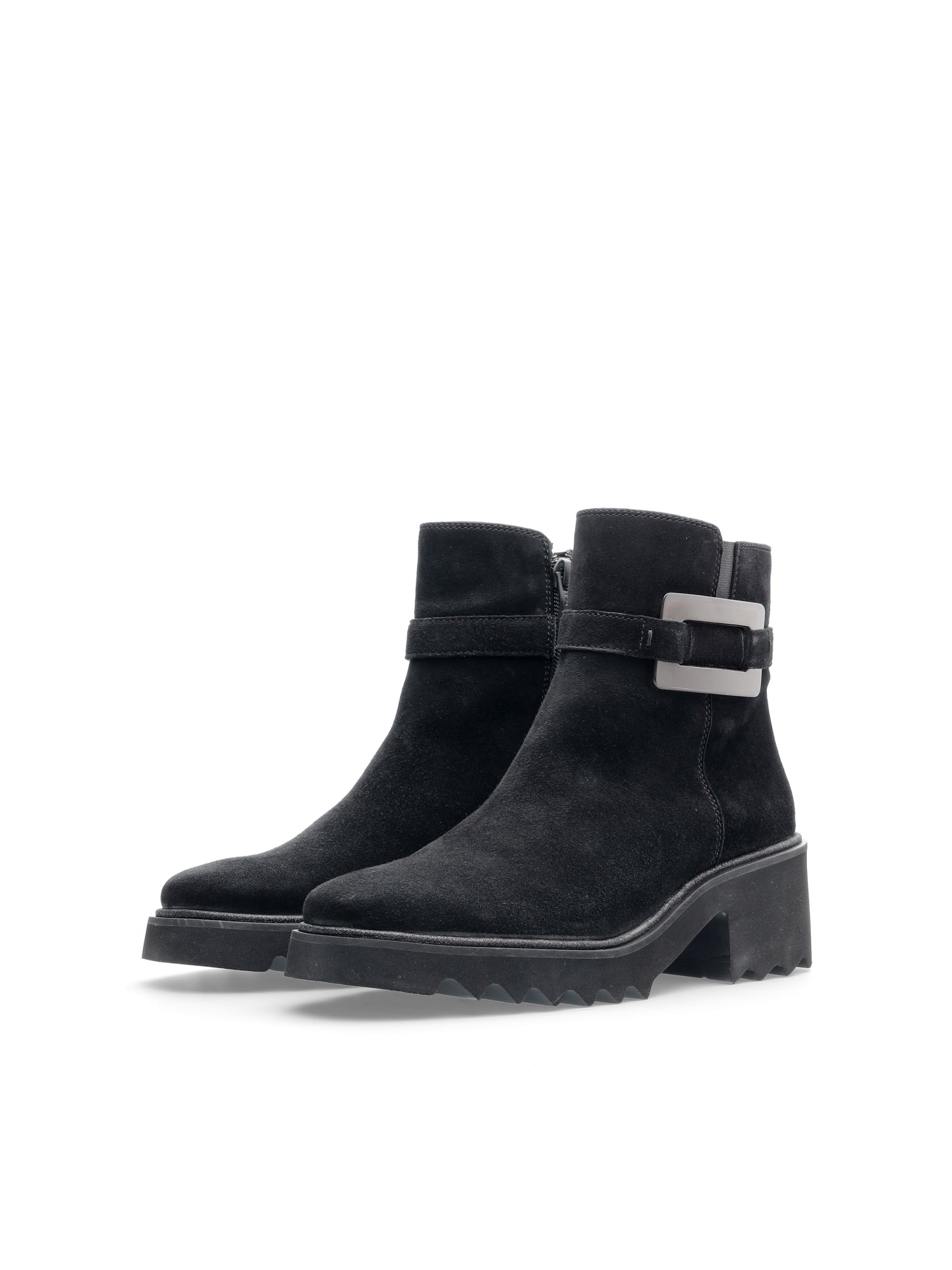 Ara 12-21531 11 Black Suede Heeled Boots with Side Buckle