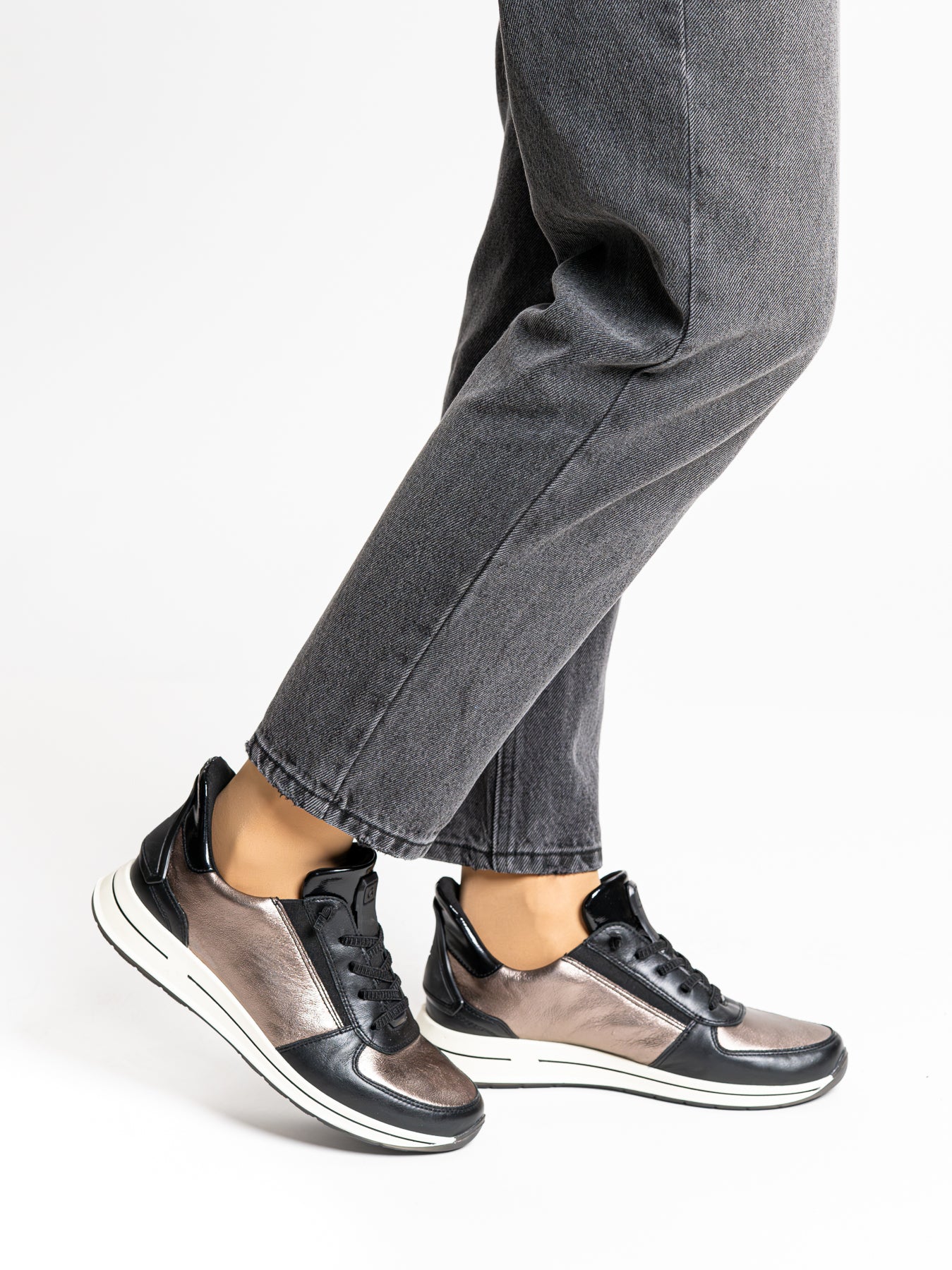 Ara 12-24836 15 Osaka 2.0 H Fit Black & Metallic Slip On Sneakers