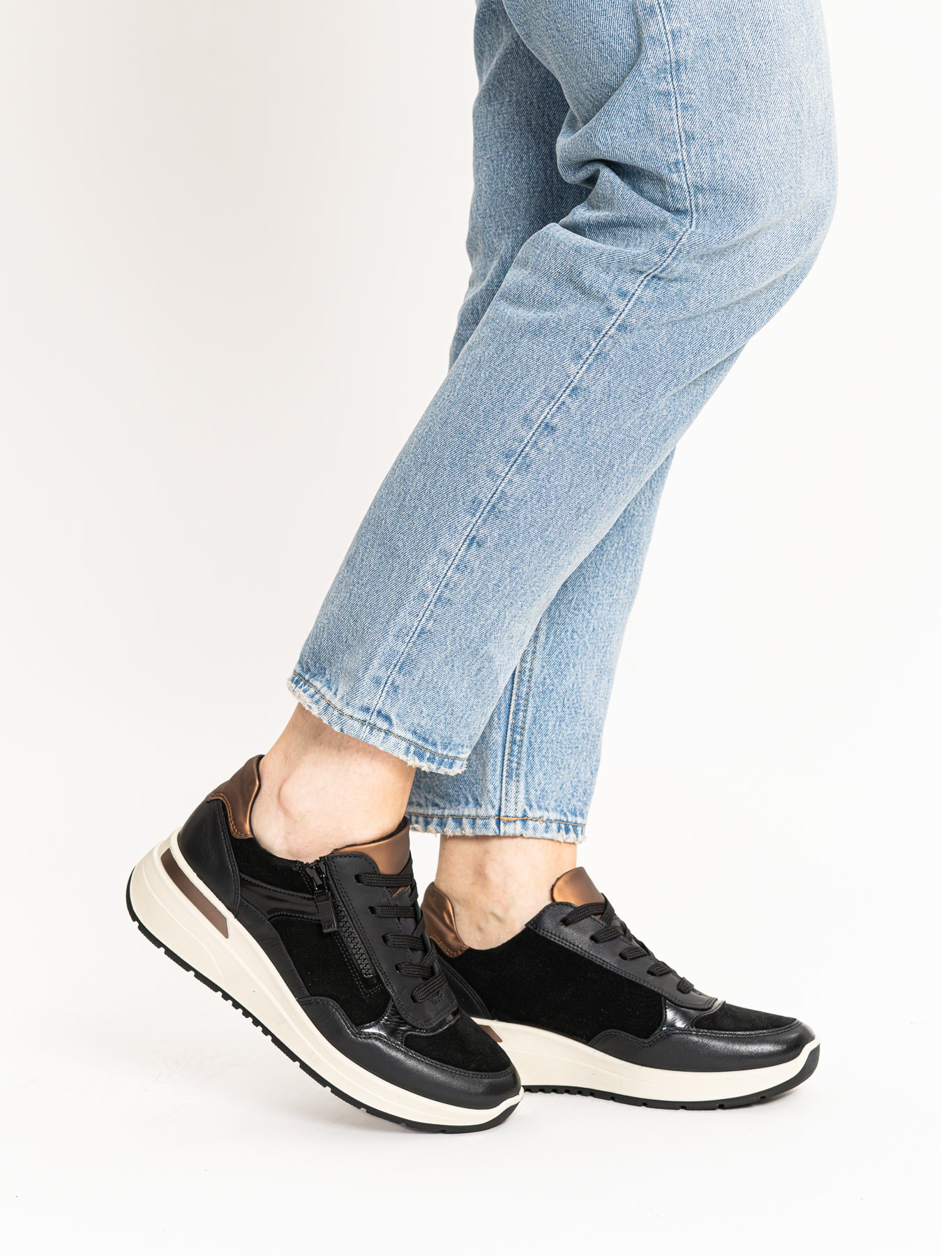 Ara 12-57702 01 Garda H Fit Black Sneakers with Zip