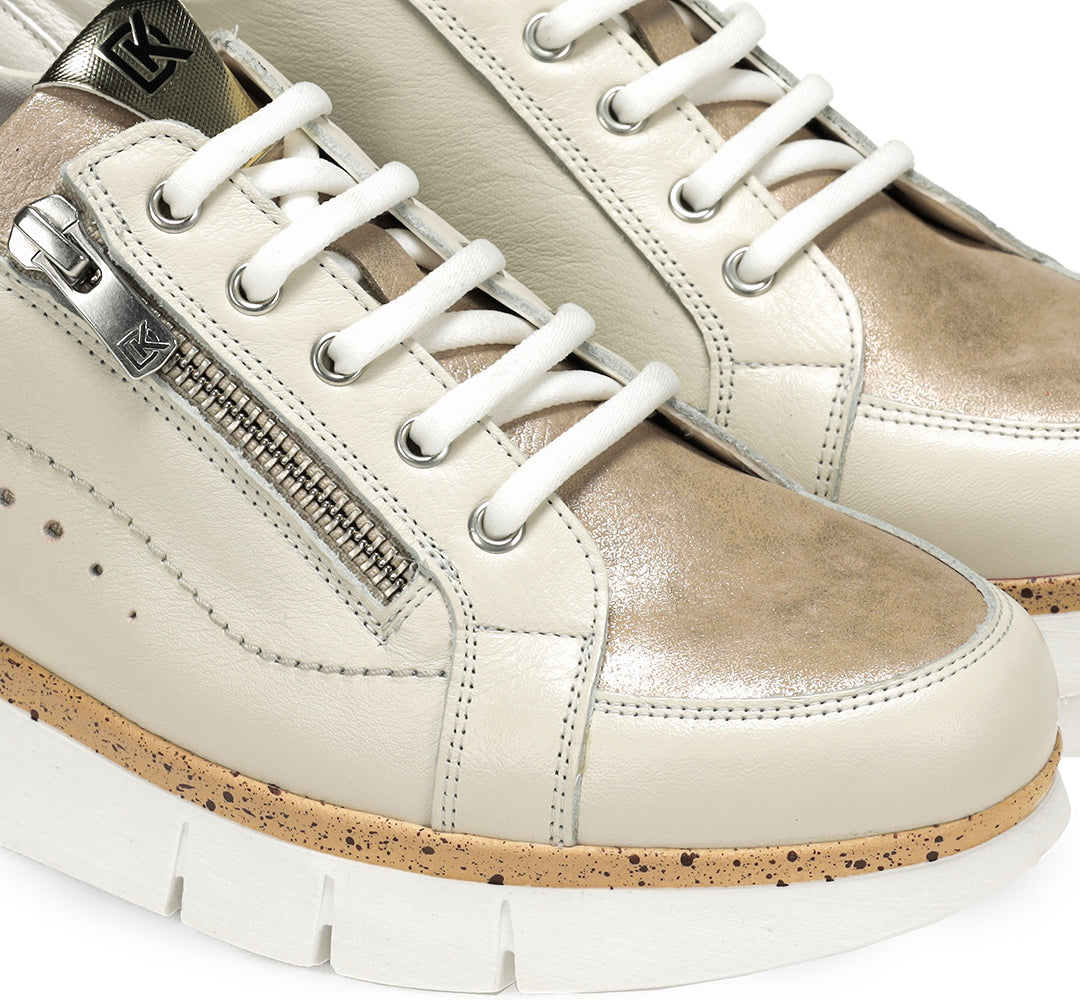 Dorking by Fluchos D9301-SULG Cream & Gold Lace Shoes with Side Zip