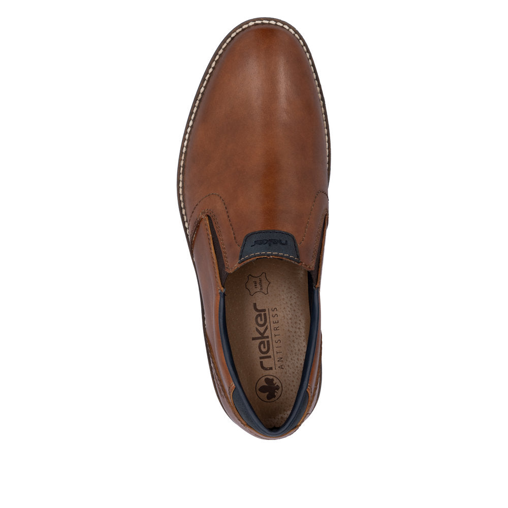 Rieker 13557-24 Tan Brown Slip On Shoes with Navy Trim