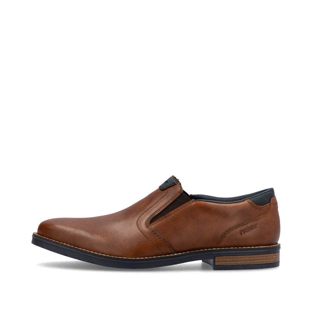 Rieker 13557-24 Tan Brown Slip On Shoes with Navy Trim