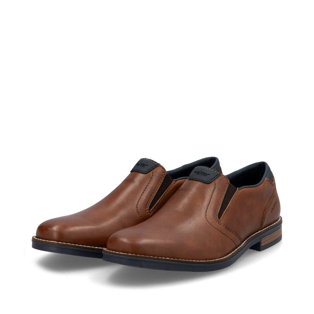 Rieker 13557-24 Tan Brown Slip On Shoes with Navy Trim