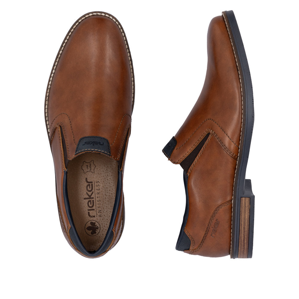 Rieker 13557-24 Tan Brown Slip On Shoes with Navy Trim